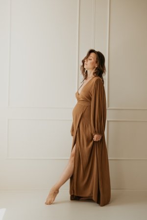 Zwanngerschaps Jurk Fotoshoot Bruin