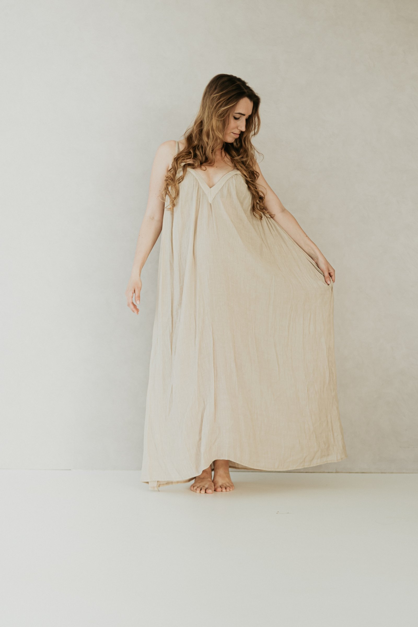 Zwangerschaps Zomerjurk Beige