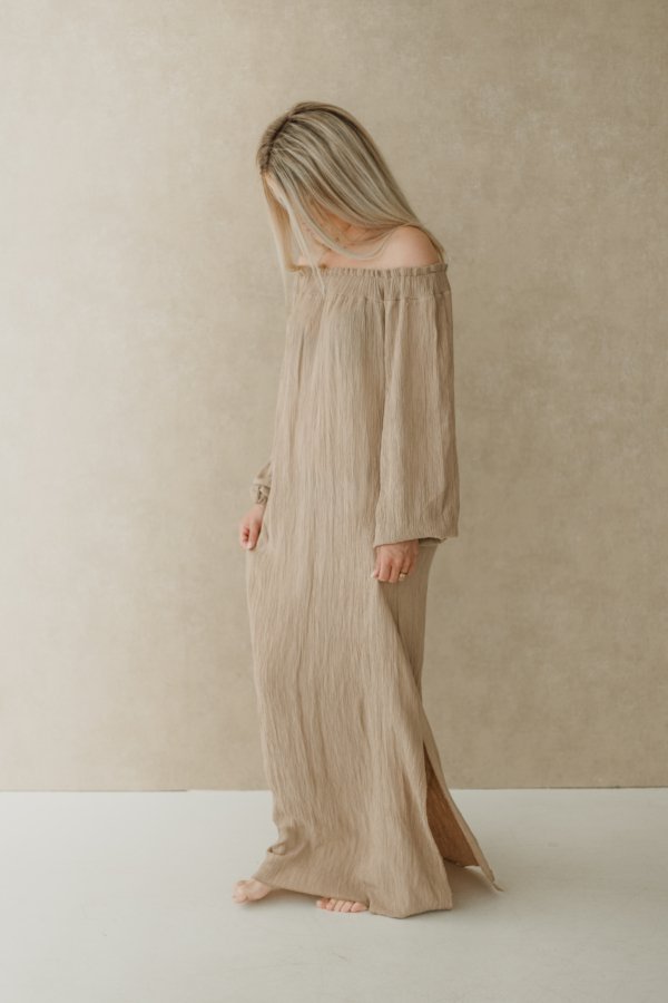 Alectrona Off-Shoulder Maxi Dress - Beige