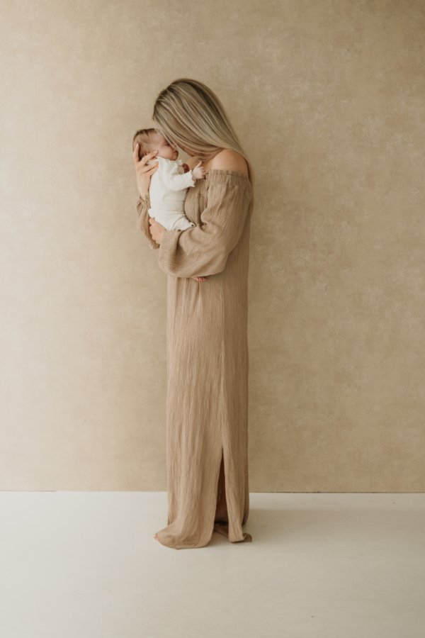 Alectrona Off-Shoulder Maxi Dress - Beige