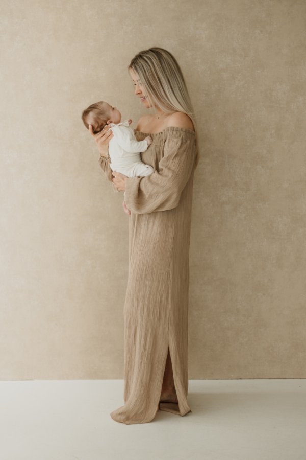 Alectrona Off-Shoulder Maxi Dress - Beige