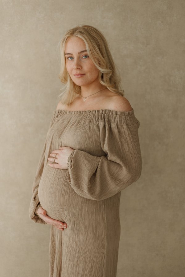 Alectrona Off-Shoulder Maxi Dress - Beige