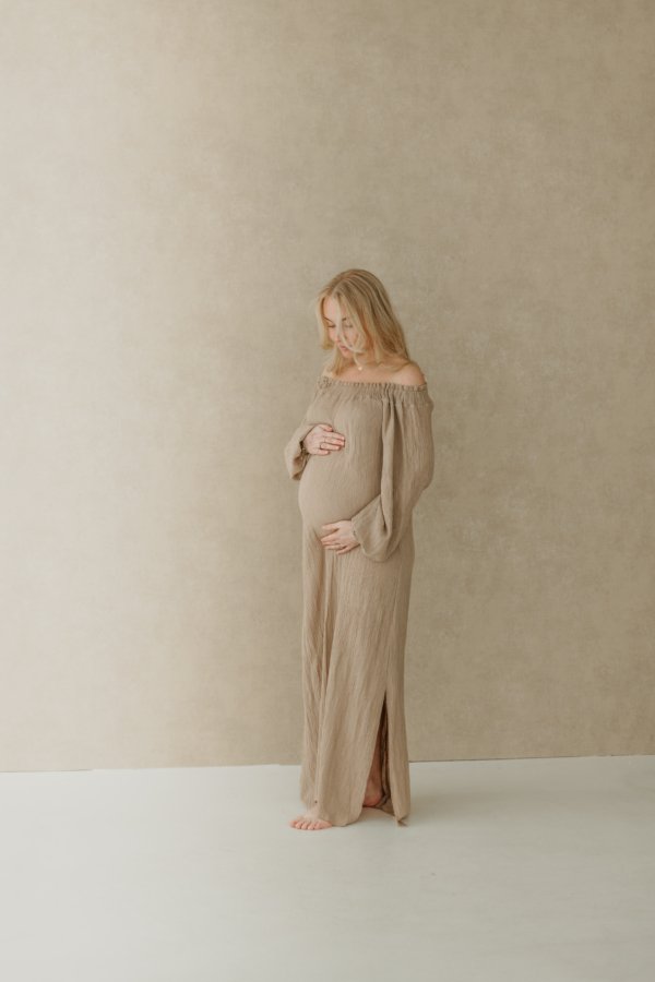 Alectrona Off-Shoulder Maxi Dress - Beige