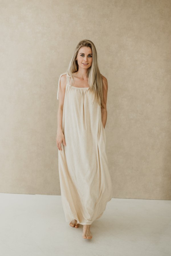 Aditi Maxi Dress (Badstof) - Beige