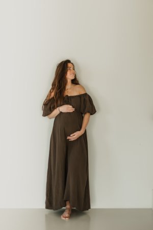 Bruine Off-Shoulder Maxi Jurk