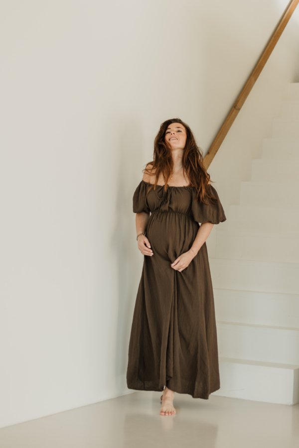 Cora Off-Shoulder Dress - Brown