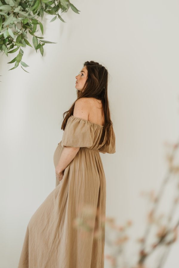 Cora Off-Shoulder Dress - Beige