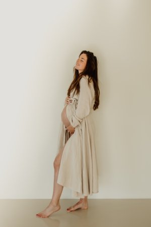 Beige Mousseline Maxi Jurk