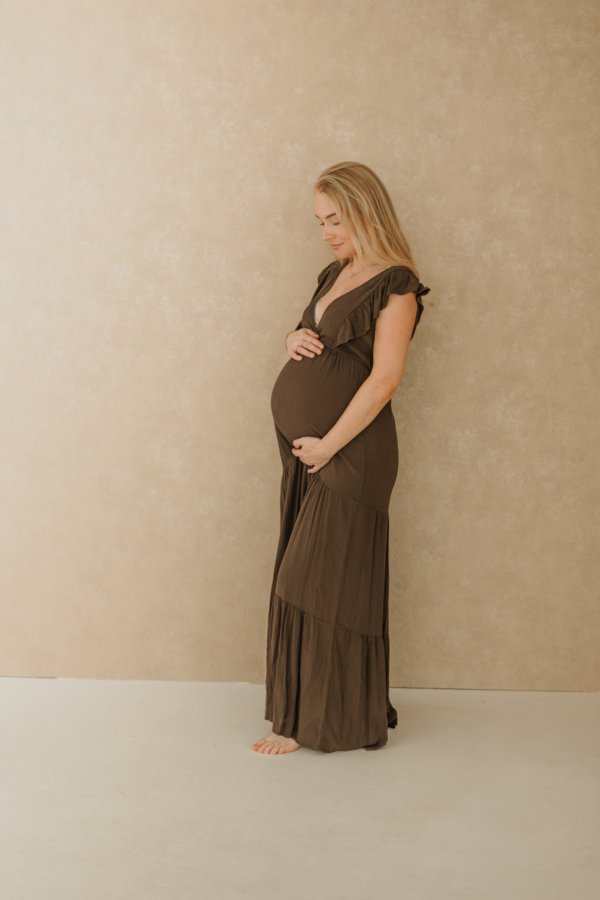 Cassandre Ruche Maxi Dress - Brown