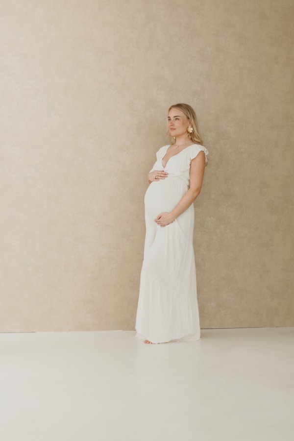 Cassandre Ruche Maxi Dress - White