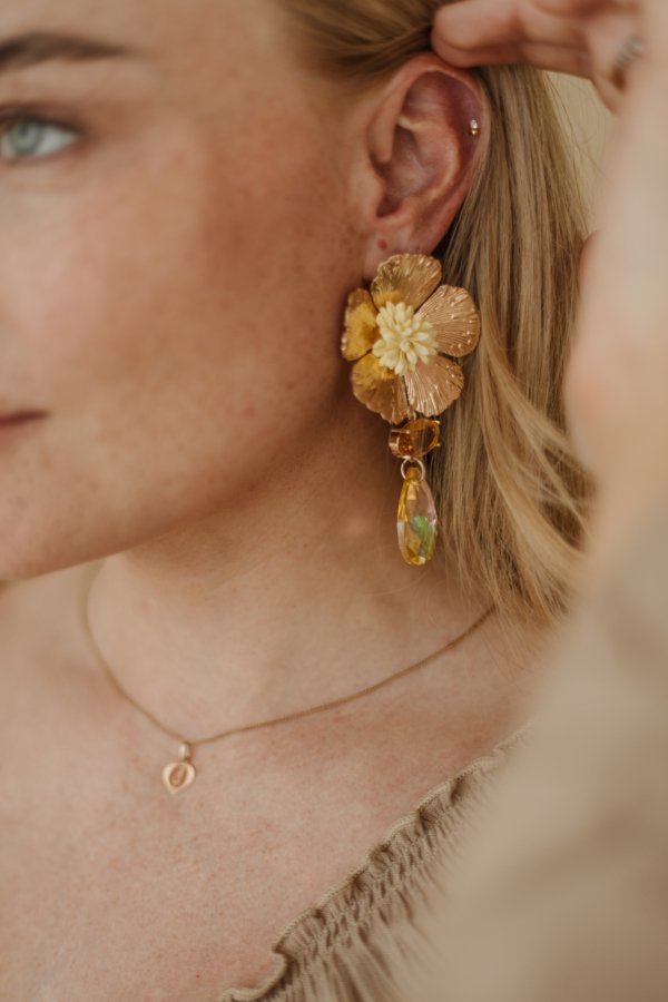 Aurora Blooming Earrings - Gold-Butter Yellow