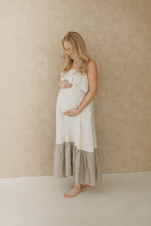 Frigga Two Tone Maxi Dress - Crème-Taupe