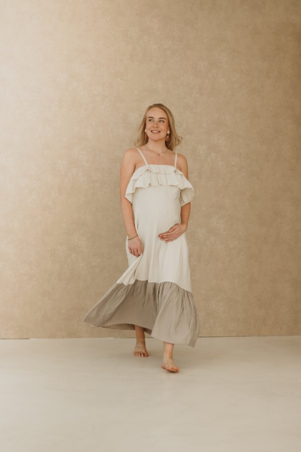 Frigga Two Tone Maxi Dress - Crème-Taupe
