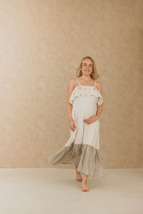 Frigga Two Tone Maxi Dress - Crème-Taupe