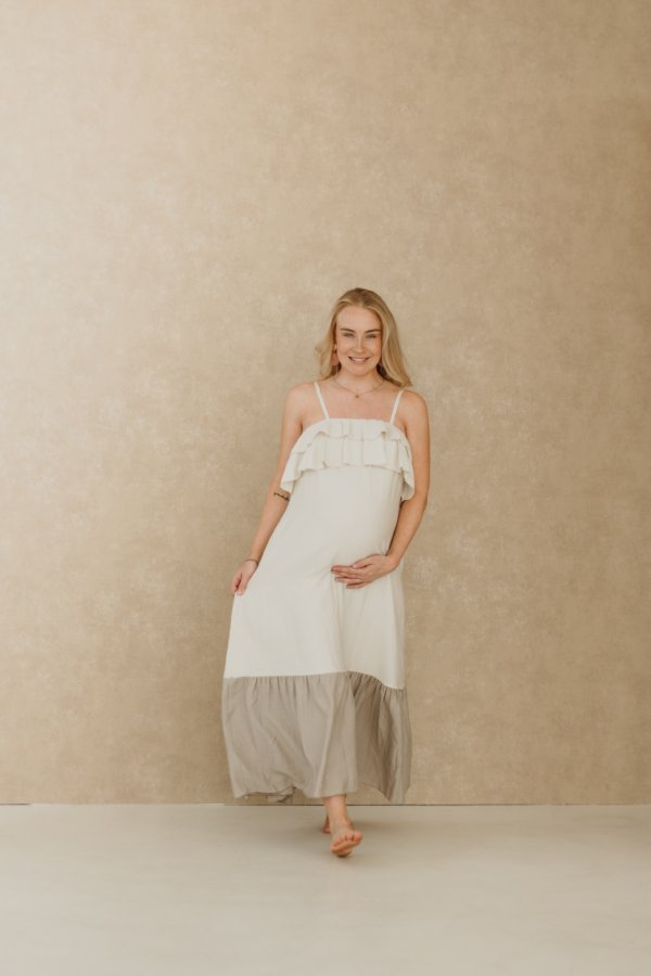 Frigga Two Tone Maxi Dress - Crème-Taupe