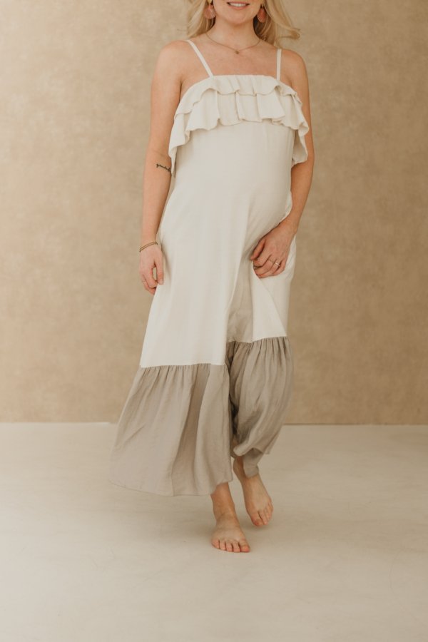 Frigga Two Tone Maxi Dress - Crème-Taupe