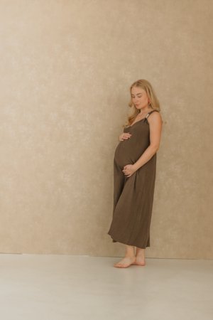 Bruine Maxi Jurk met gouden detail