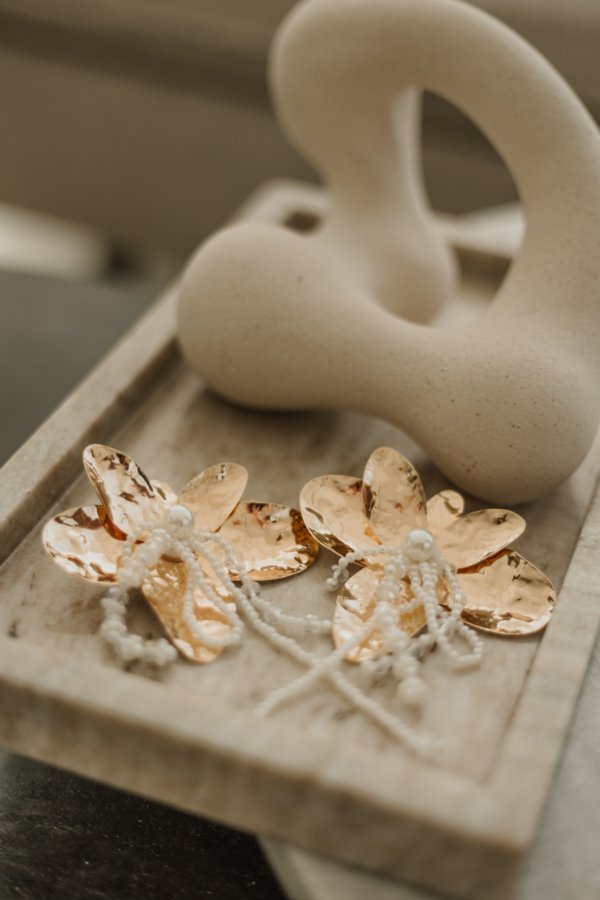 Amore Flower Statement Earrings - Gold