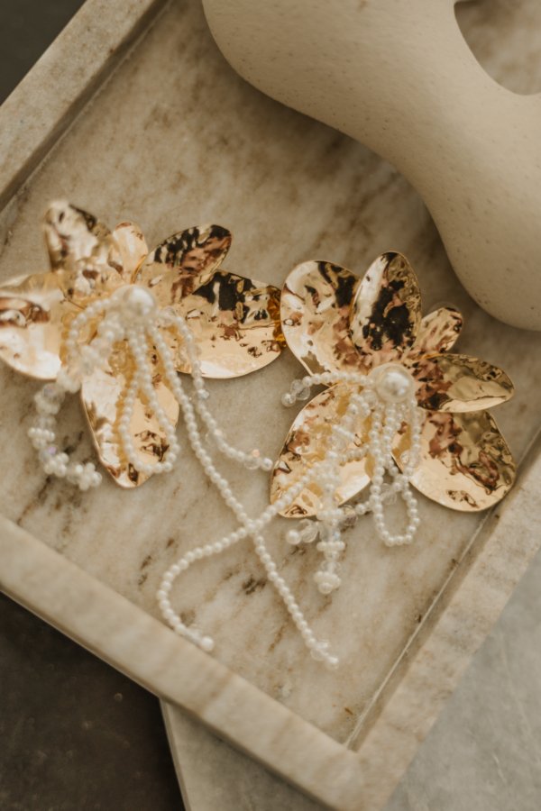 Amore Flower Statement Earrings - Gold